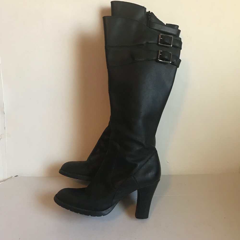 Kenneth Cole Woman's "Too Mello" Black Leather Buckle Zip Up Boots Size 8